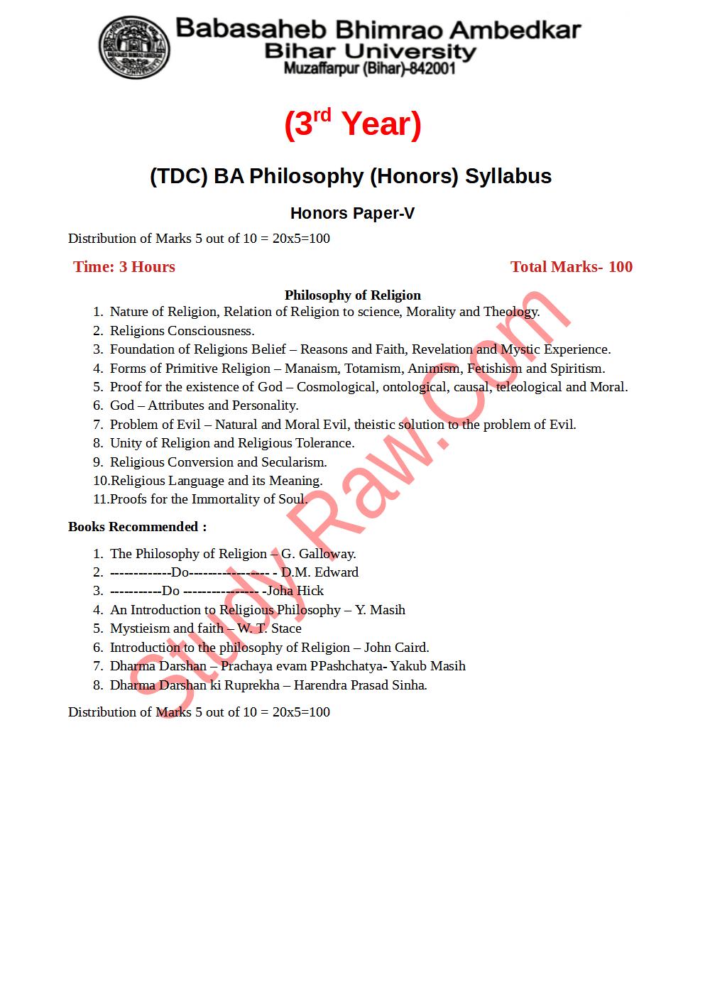 BRABU BA Philosophy 3rd Year Syllabus - Study Raw Bihar Portal