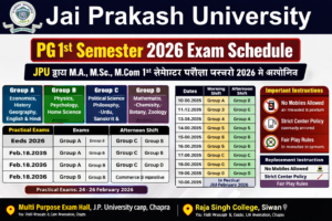 JPU PG 1st Sem Exam Schedule and Center List for MA MSc MCom Exam 2026